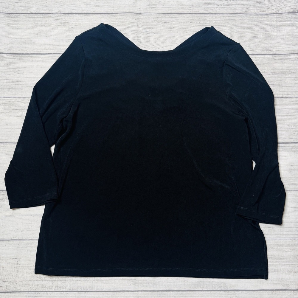 Chico's Travelers Black Cross Back‎ 3/4 Sleeve Blouse Top Size 2 (L/12)